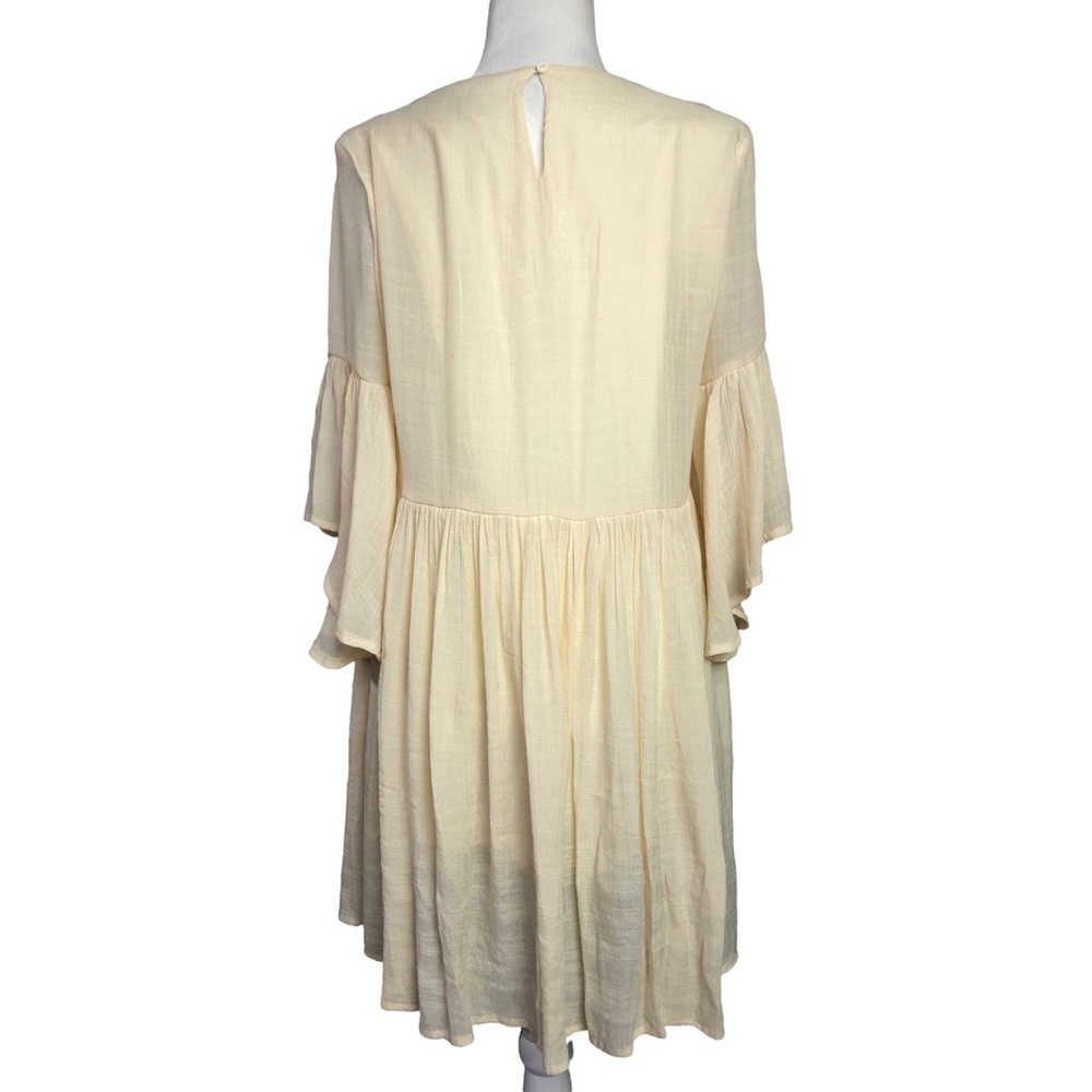 Umgee Dress Peacock Ivory Floral Embroidered Bells Sleeve Crinkle Pleated Boho - Picture 4 of 9